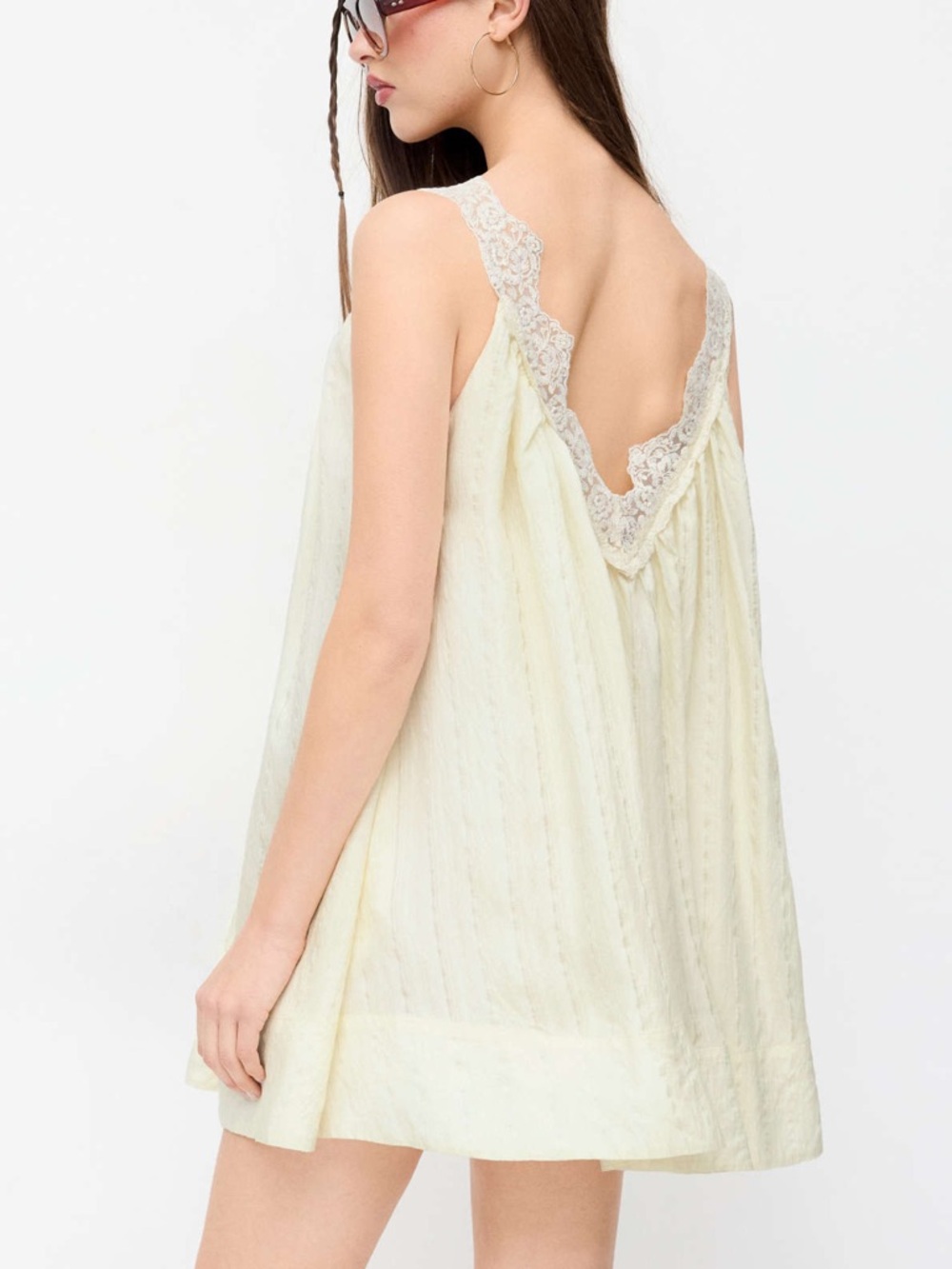 V-Neck Oversized Floral Lace Flared Mini Dress - Picture 3 of 6